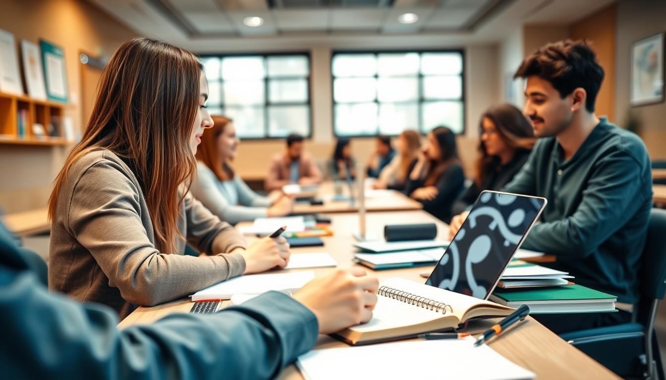 Student using learning strategies while studying